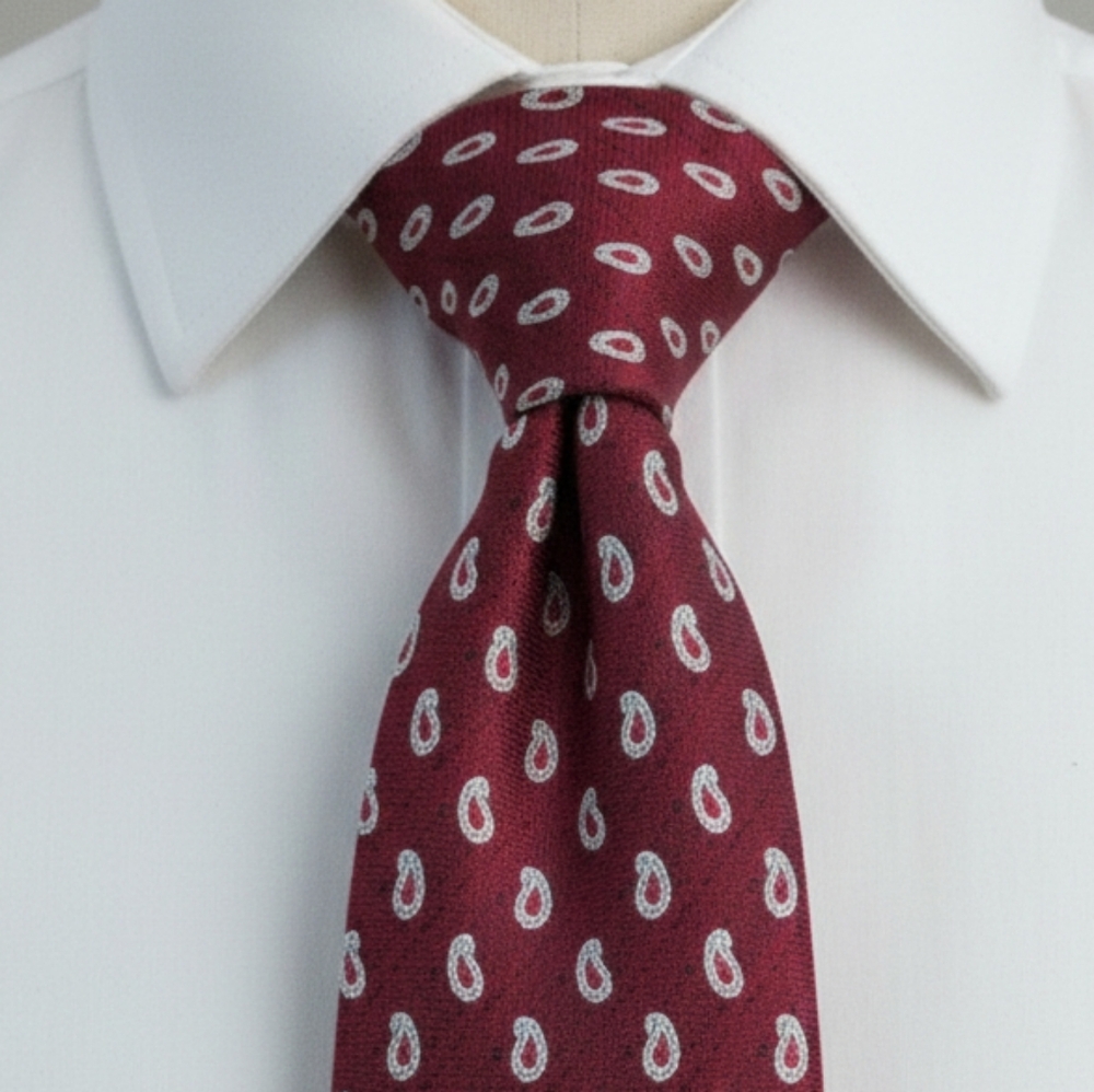 Ermenegildo Zegna Red Paisley Silk Tie, Made In Italy, 100% Silk Neck Tie